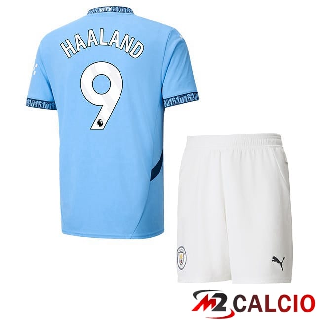 Maglie Calcio Manchester City (Erling Haaland 9) Bambino Prima Blu 2024/2025