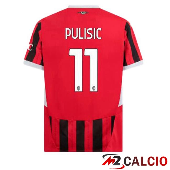 Maglie Calcio AC Milan (Pulisic 11) Prima Rosso Nero 2024/2025