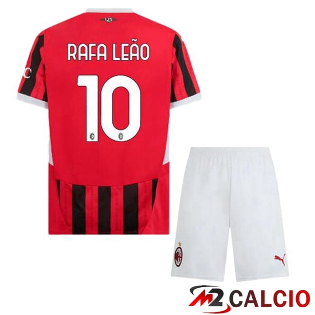 Maglie Calcio AC Milan (Rafa Leão 10) Bambino Prima Rosso Nero 2024/2025