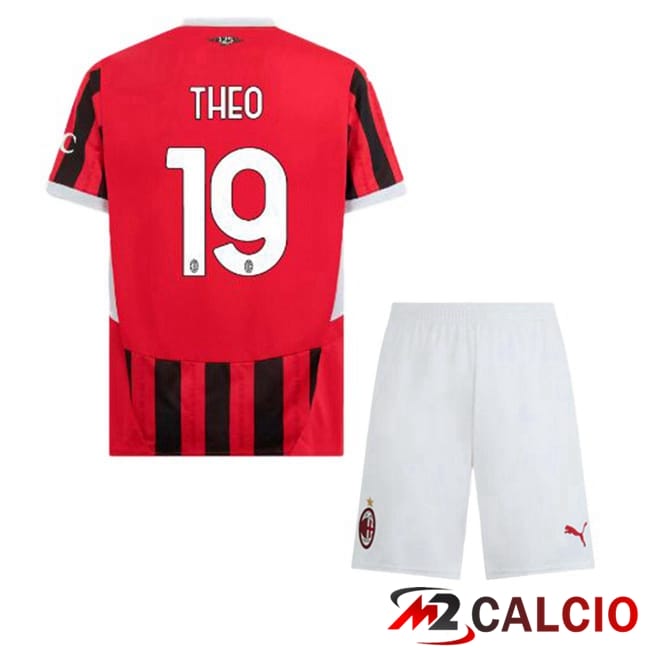 Maglie Calcio AC Milan (THEO 19) Bambino Prima Rosso Nero 2024/2025