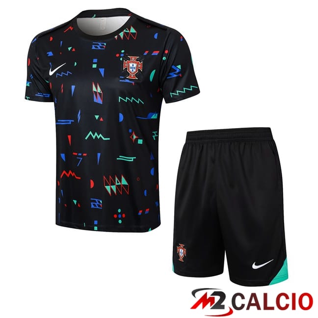 Insieme T Shirt Allenamento Portogallo + Pantaloncini Nero 2024/2025