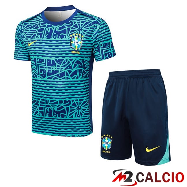 Insieme T Shirt Allenamento Brasile + Pantaloncini Blu 2024/2025