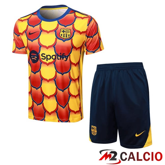 Insieme T Shirt Allenamento FC Barcellona + Pantaloncini Giallo 2024/2025