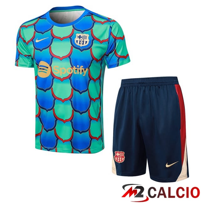 Insieme T Shirt Allenamento FC Barcellona + Pantaloncini Verde 2024/2025
