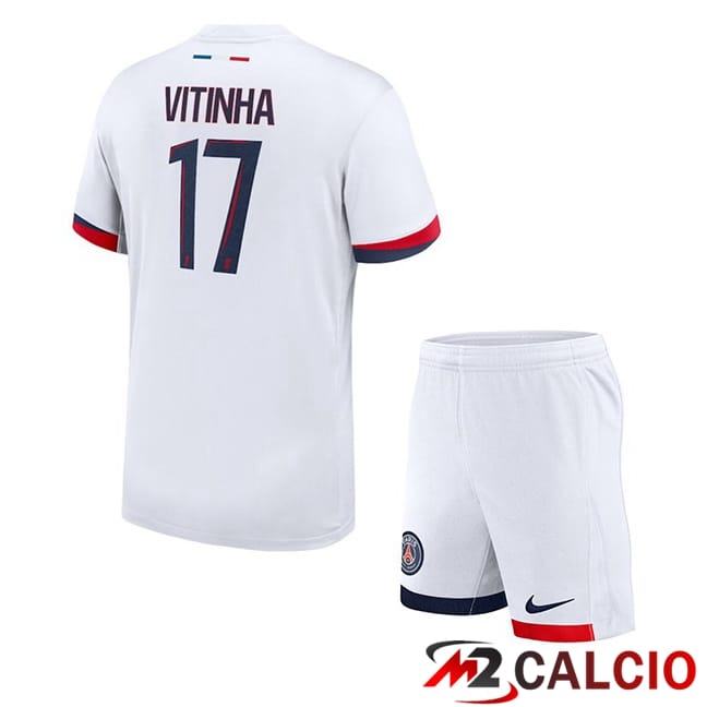 Maglie Calcio Paris PSG (Vitinha 17) Bambino Seconda Bianco 2024/2025
