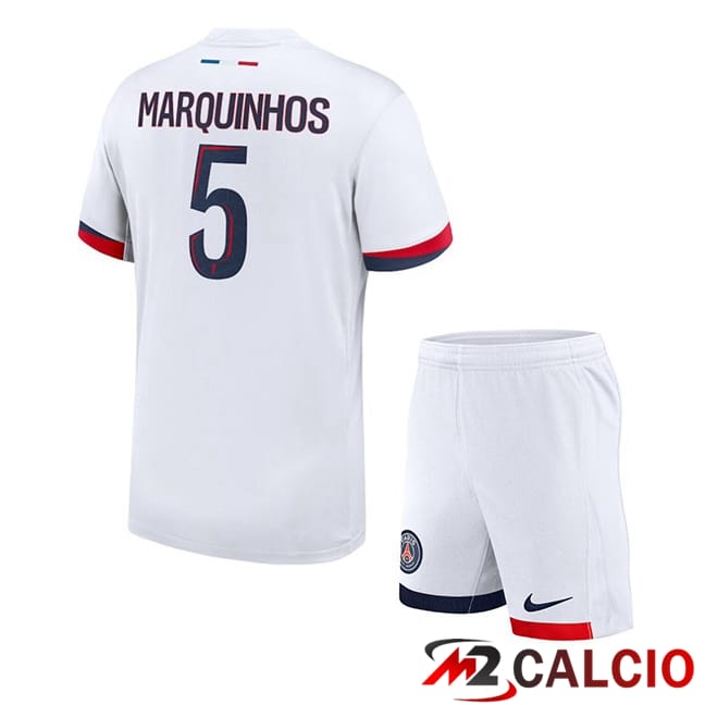 Maglie Calcio Paris PSG (Marquinhos 5) Bambino Seconda Bianco 2024/2025