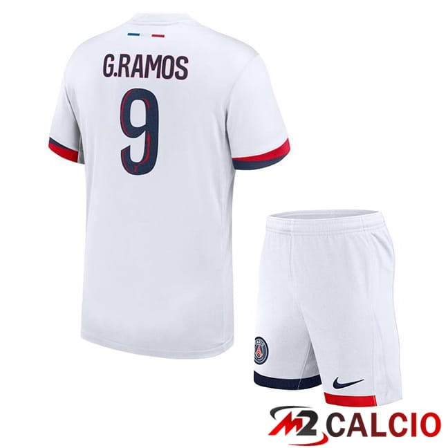 Maglie Calcio Paris PSG (G.Ramos 9) Bambino Seconda Bianco 2024/2025