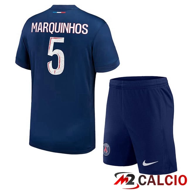 Maglie Calcio Paris PSG (Marquinhos 5) Bambino Prima Blu Reale 2024/2025