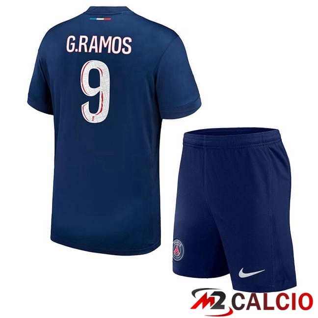 Maglie Calcio Paris PSG (G.Ramos 9) Bambino Prima Blu Reale 2024/2025