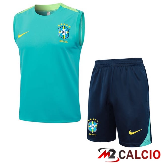 Canotta Allenamento Brasile + Pantaloncini Verde 2024/2025