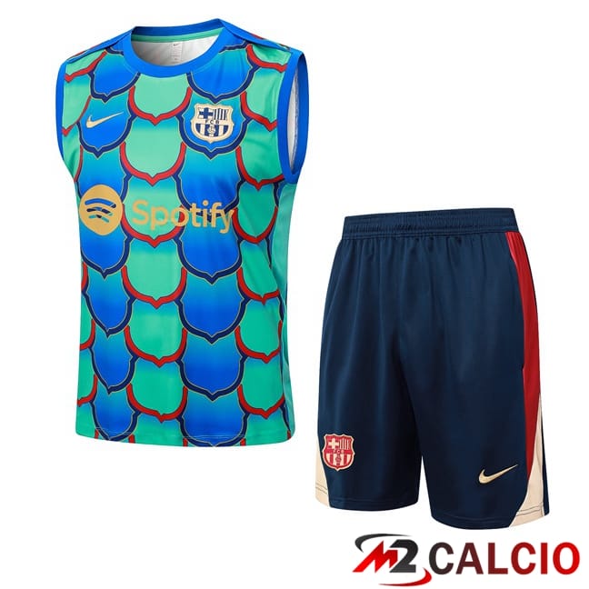 Canotta Allenamento FC Barcellona + Pantaloncini Verde Blu 2024/2025