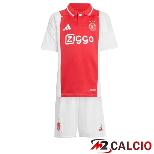 Maglie Calcio AFC Ajax Bambino Prima Rosso Bianco 2024/2025