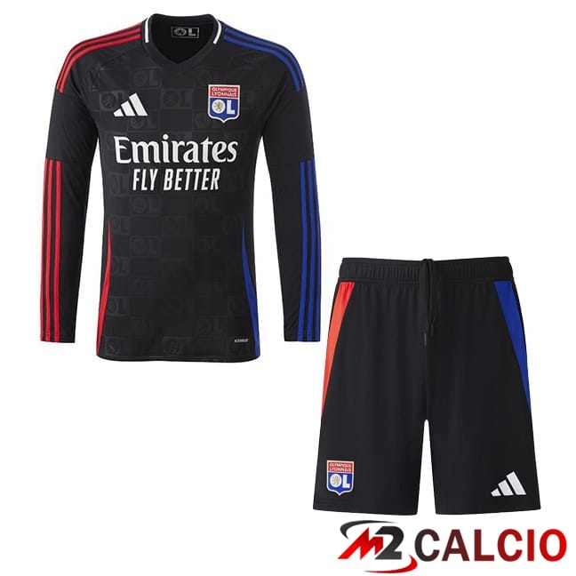 Maglie Calcio Lione OL Bambino Seconda Manica Lunga Nero 2024/2025