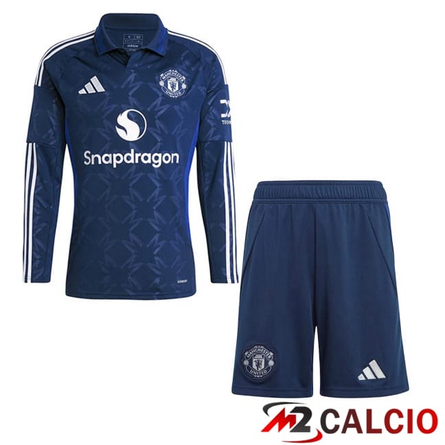 Maglie Calcio Manchester United Bambino Seconda Manica Lunga Blu 2024/2025