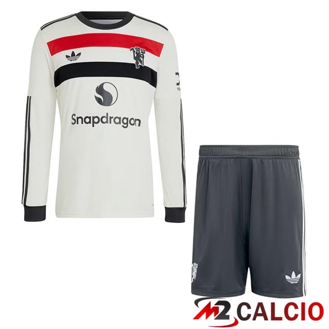 Maglie Calcio Manchester United Bambino Terza Manica Lunga Bianco 2024/2025
