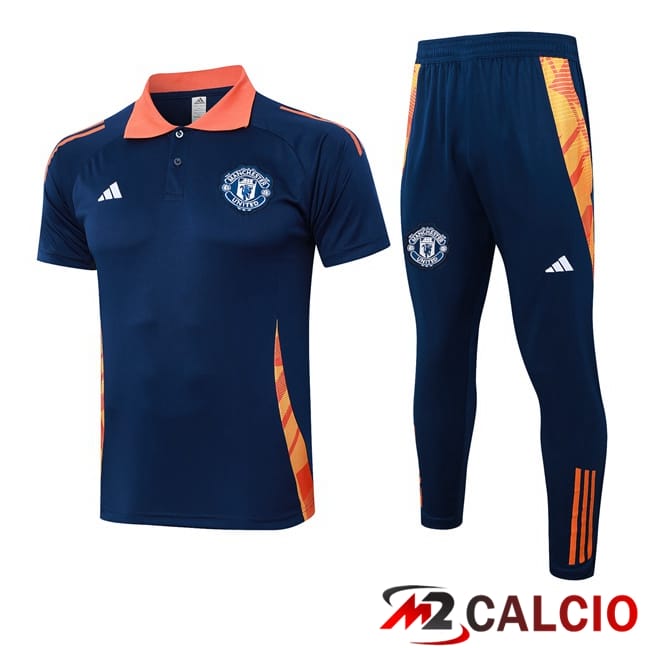 Insieme Polo Manchester United + Pantaloni Blu Reale 2024/2025