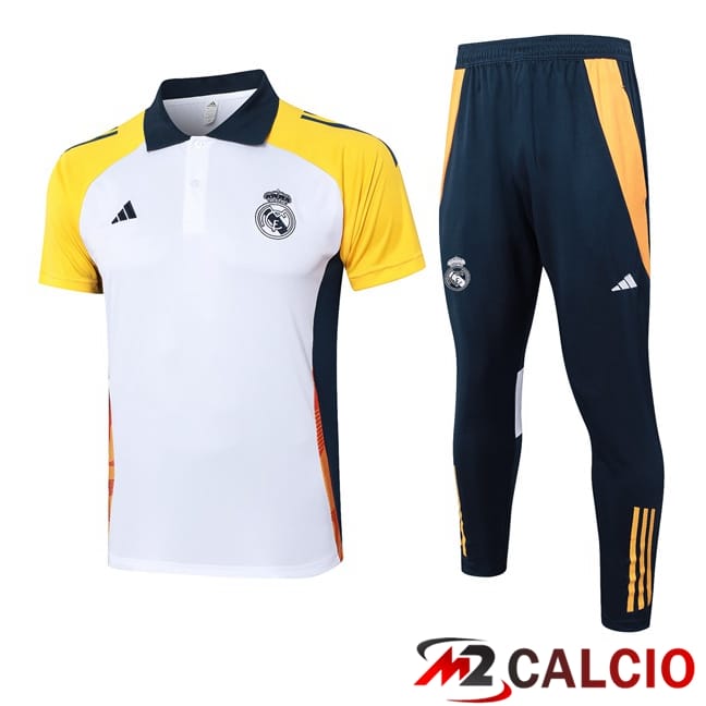 Insieme Polo Real Madrid + Pantaloni Bianco Giallo 2024/2025
