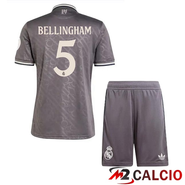 Maglie Calcio Real Madrid (Bellingham 5) Bambino Terza Grigio 2024/2025