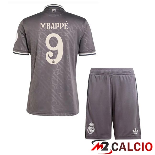 Maglie Calcio Real Madrid (Mbappé 9) Bambino Terza Grigio 2024/2025