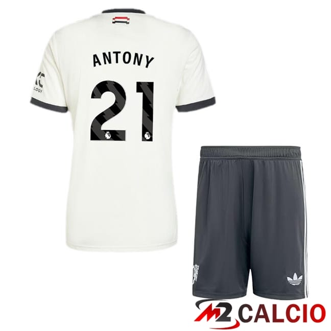 Maglie Calcio Manchester United (Antony 21) Bambino Terza Bianco 2024/2025