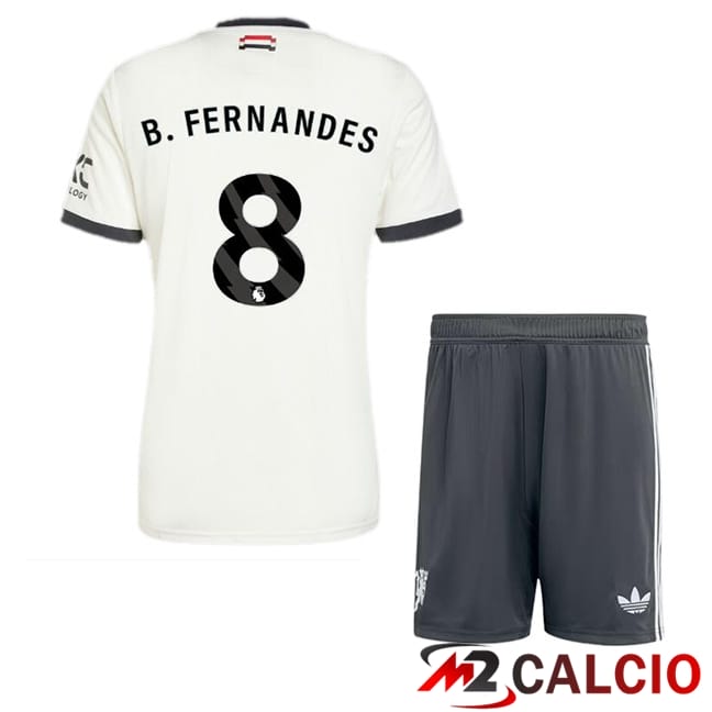 Maglie Calcio Manchester United (B.Fernandes 8) Bambino Terza Bianco 2024/2025