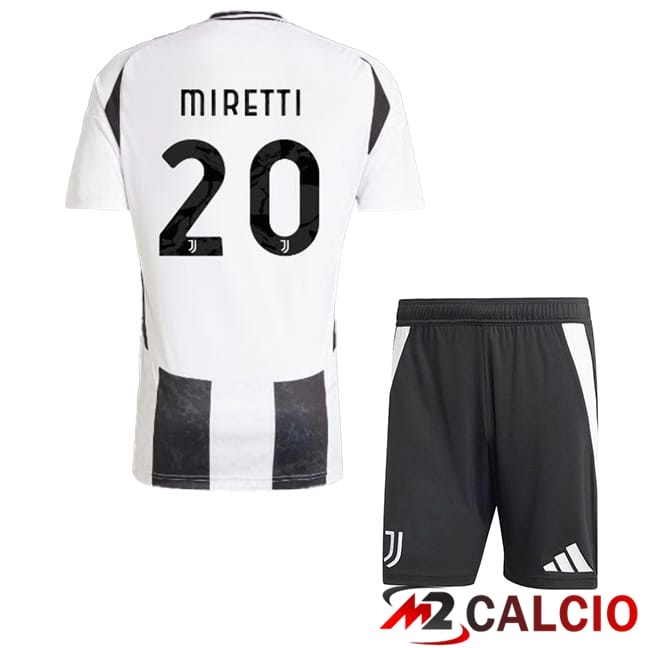 Maglie Calcio Juventus (MIRETTI 20) Bambino Prima Nero Bianco 2024/2025