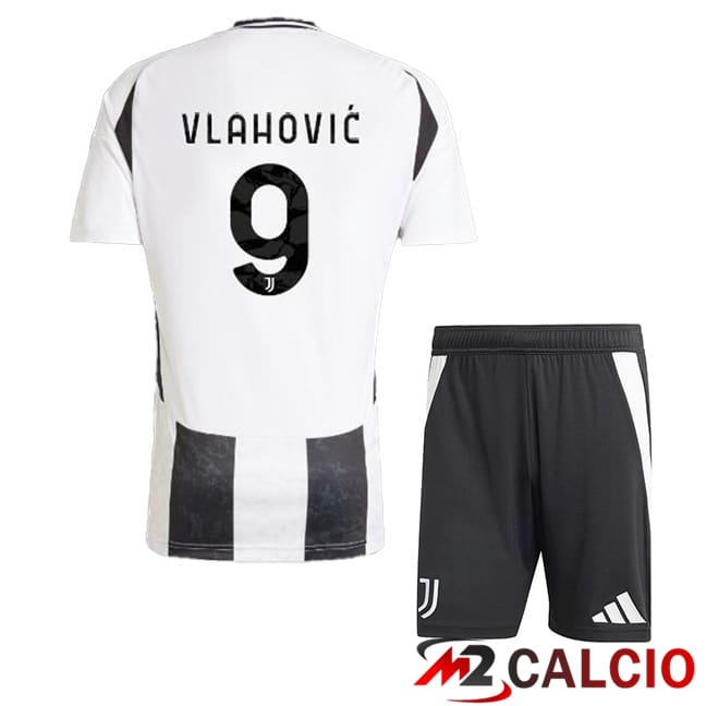 Maglie Calcio Juventus (VLAHOVIĆ 9) Bambino Prima Nero Bianco 2024/2025