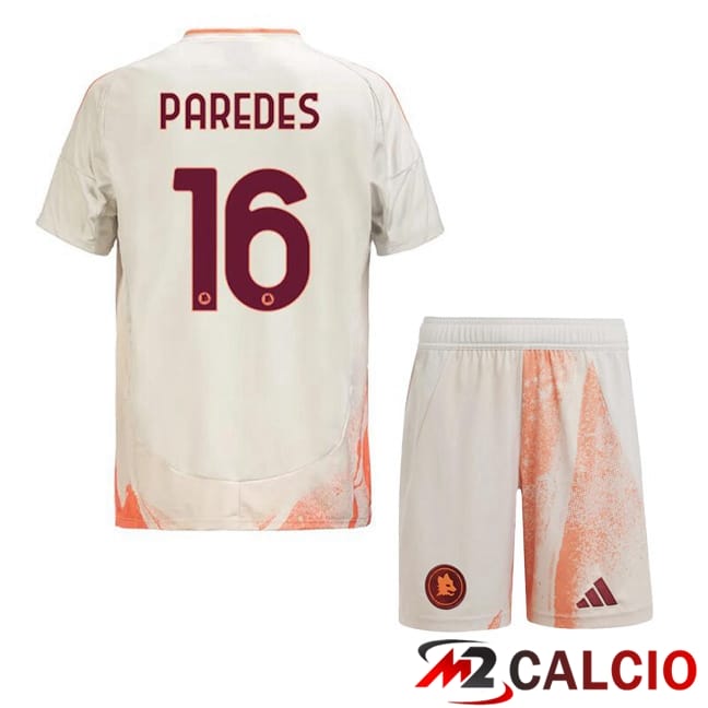 Maglie Calcio AS Roma (PAREDES 16) Bambino Seconda Bianco 2024/2025