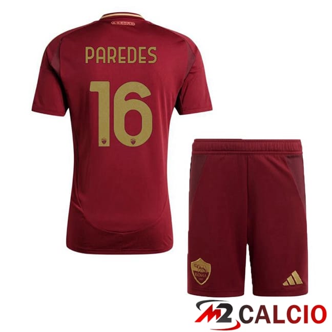 Maglie Calcio AS Roma (PAREDES 16) Bambino Prima Rosso 2024/2025