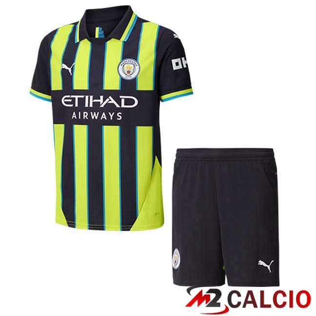 Maglie Calcio Manchester City Bambino Seconda Verde Nero 2024/2025