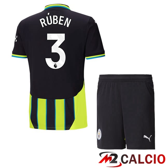 Maglie Calcio Manchester City (Ruben Dias 3) Bambino Seconda Verde Nero 2024/2025