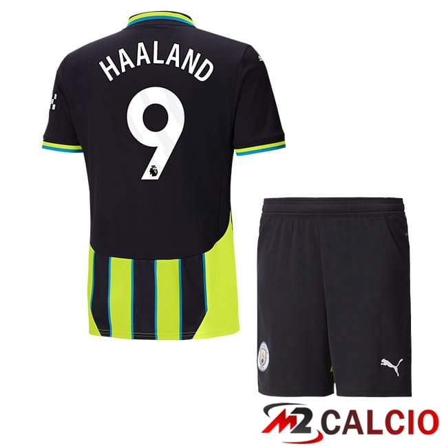 Maglie Calcio Manchester City (Erling Haaland 9) Bambino Seconda Verde Nero 2024/2025