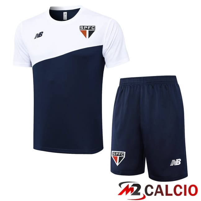 Insieme T Shirt Allenamento Sao Paulo FC + Pantaloncini Bianco Blu Reale 2024/2025