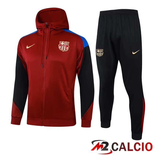 Tuta Calcio - Felpa Con Cappuccio FC Barcellona Rosso 2024/2025