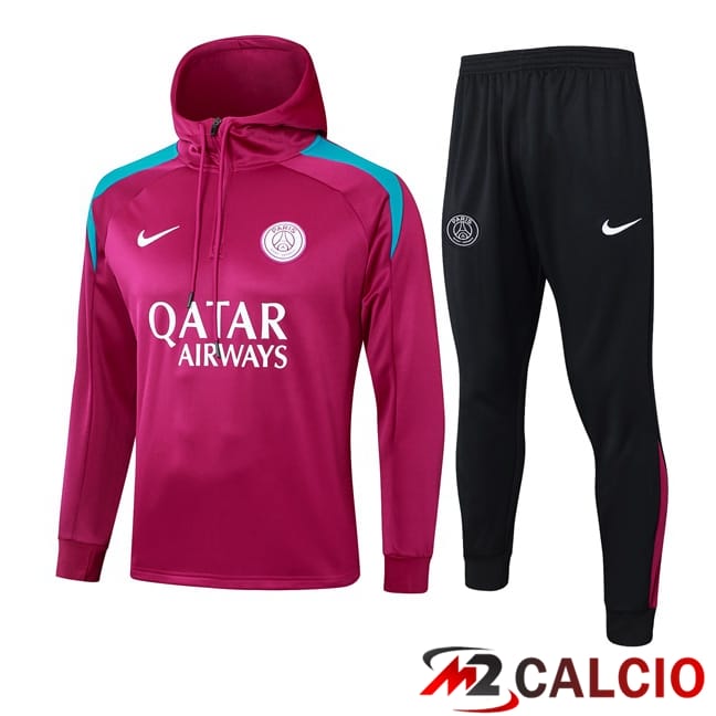 Tuta Calcio - Felpa Con Cappuccio Paris PSG Rosso 2024/2025