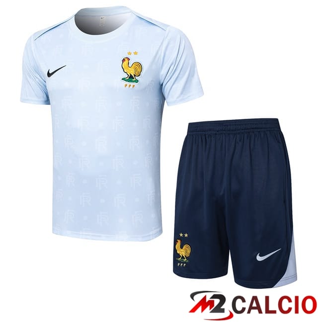 Insieme T Shirt Allenamento Francia + Pantaloncini Blu 2024/2025