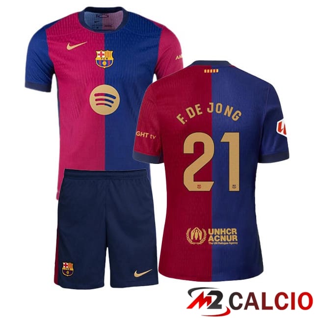 Maglie Calcio FC Barcellona (F. DE JONG 21) Bambino Prima Blu Rosso 2024/2025