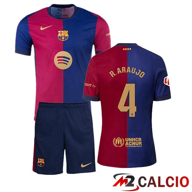 Maglie Calcio FC Barcellona (R. ARAUJO 4) Bambino Prima Blu Rosso 2024/2025