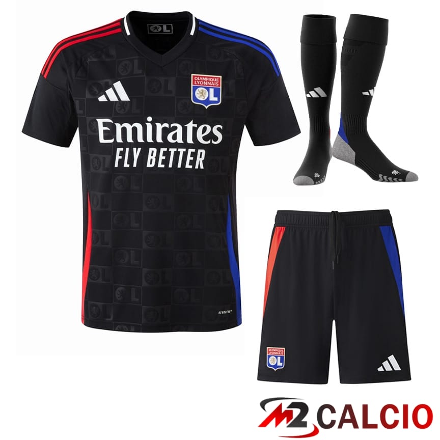 Insieme Maglie Calcio Lione OL Seconda (Pantaloncini + Calzini) 2024/2025