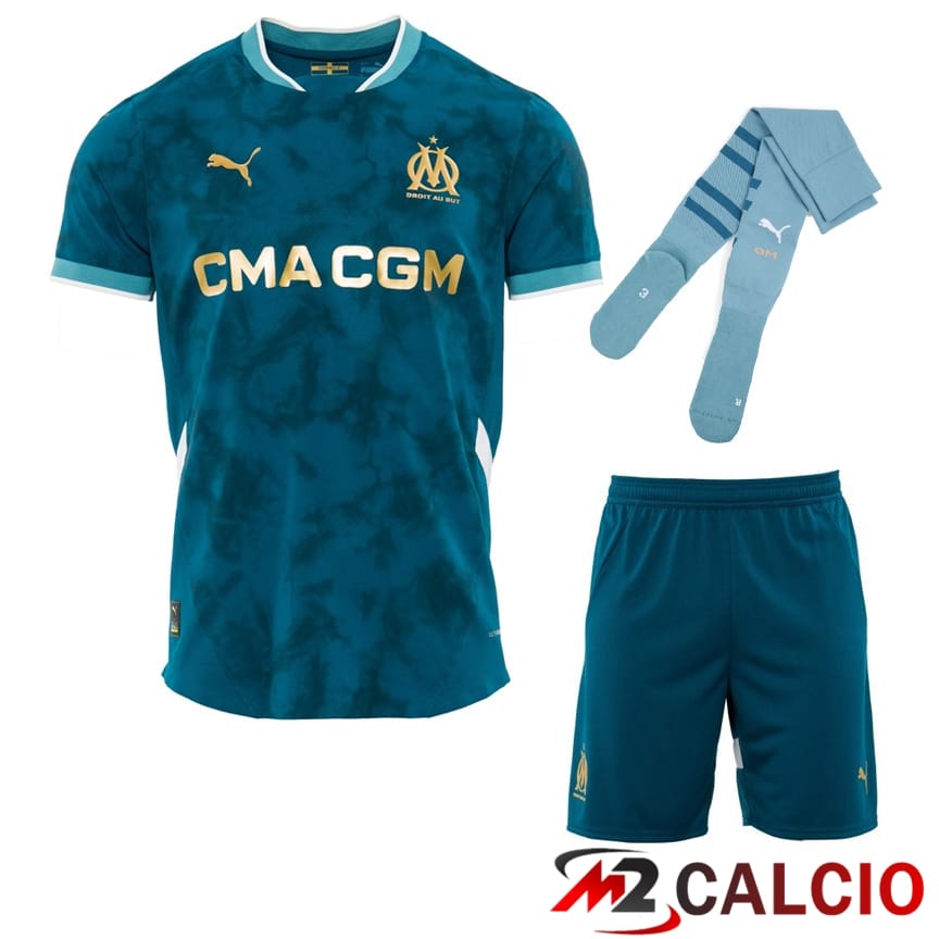 Insieme Maglie Calcio Marsiglia OM Seconda (Pantaloncini + Calzini) 2024/2025