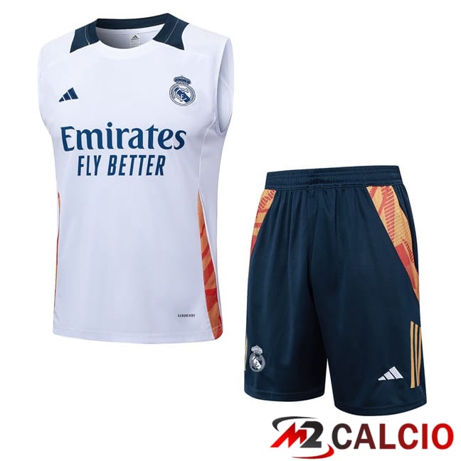 Canotta Allenamento Real Madrid + Pantaloncini Bianco 2024/2025