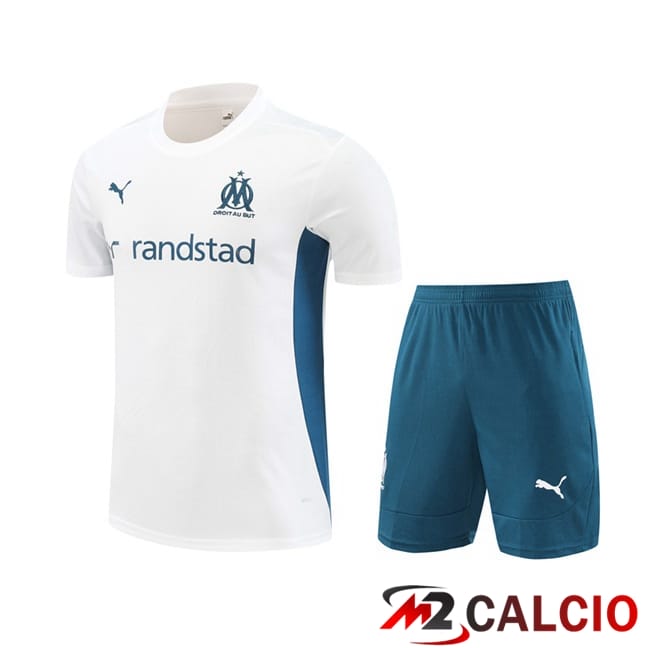 Insieme T Shirt Allenamento Marsiglia OM + Pantaloncini Bianco 2024/2025