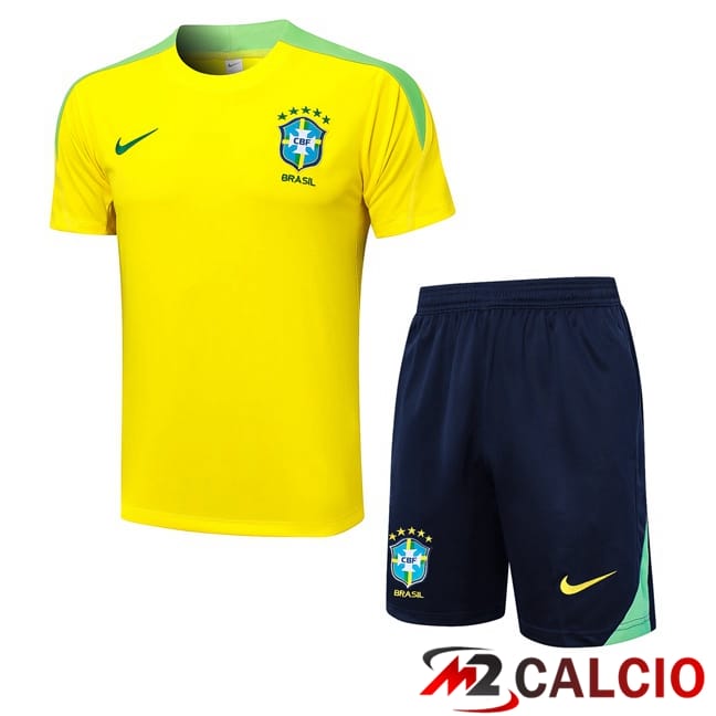 Insieme T Shirt Allenamento Brasile + Pantaloncini Giallo 2024/2025