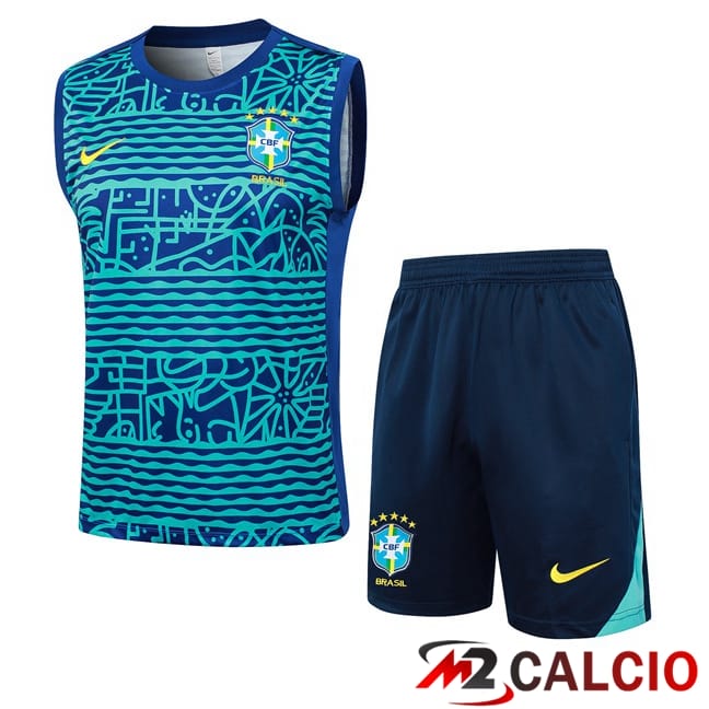 Canotta Allenamento Brasile + Pantaloncini Blu 2024/2025
