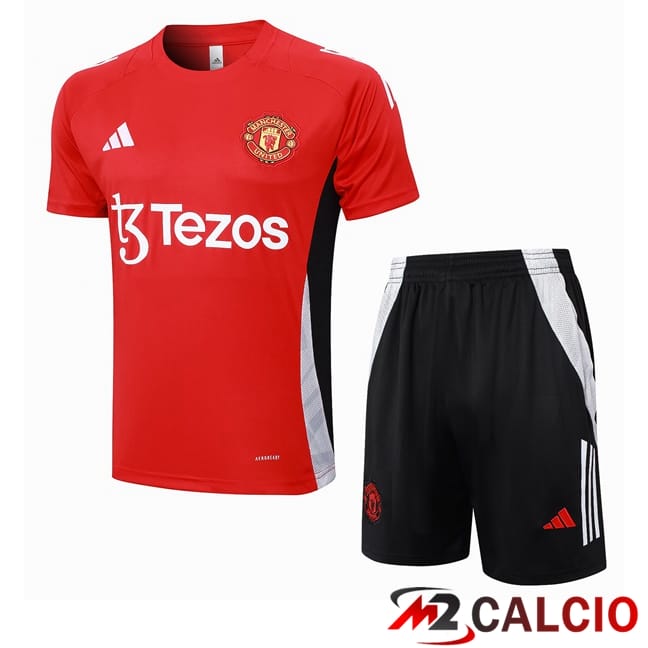 Insieme T Shirt Allenamento Manchester United + Pantaloncini Rosso 2024/2025