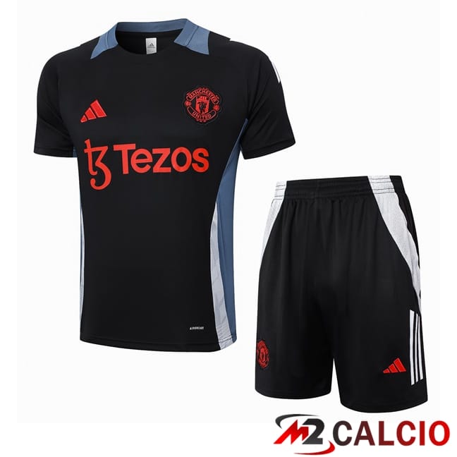 Insieme T Shirt Allenamento Manchester United + Pantaloncini Nero 2024/2025