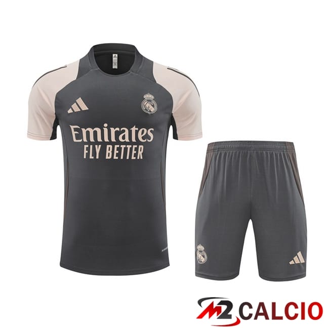 Insieme T Shirt Allenamento Real Madrid + Pantaloncini Grigio 2024/2025
