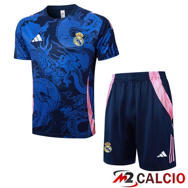 Insieme T Shirt Allenamento Real Madrid + Pantaloncini Blu Reale 2024/2025