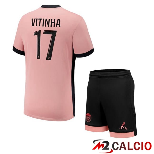 Maglie Calcio Paris PSG (Vitinha 17) Bambino Terza Rosa 2024/2025