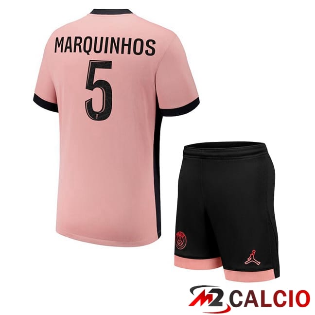 Maglie Calcio Paris PSG (Marquinhos 5) Bambino Terza Rosa 2024/2025